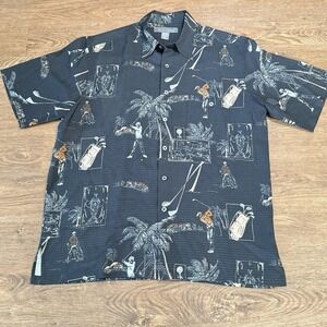 Tori Richard Mens 100% Silk‎ Hawaiian Textured Shirt Golfer Palm Trees Medium